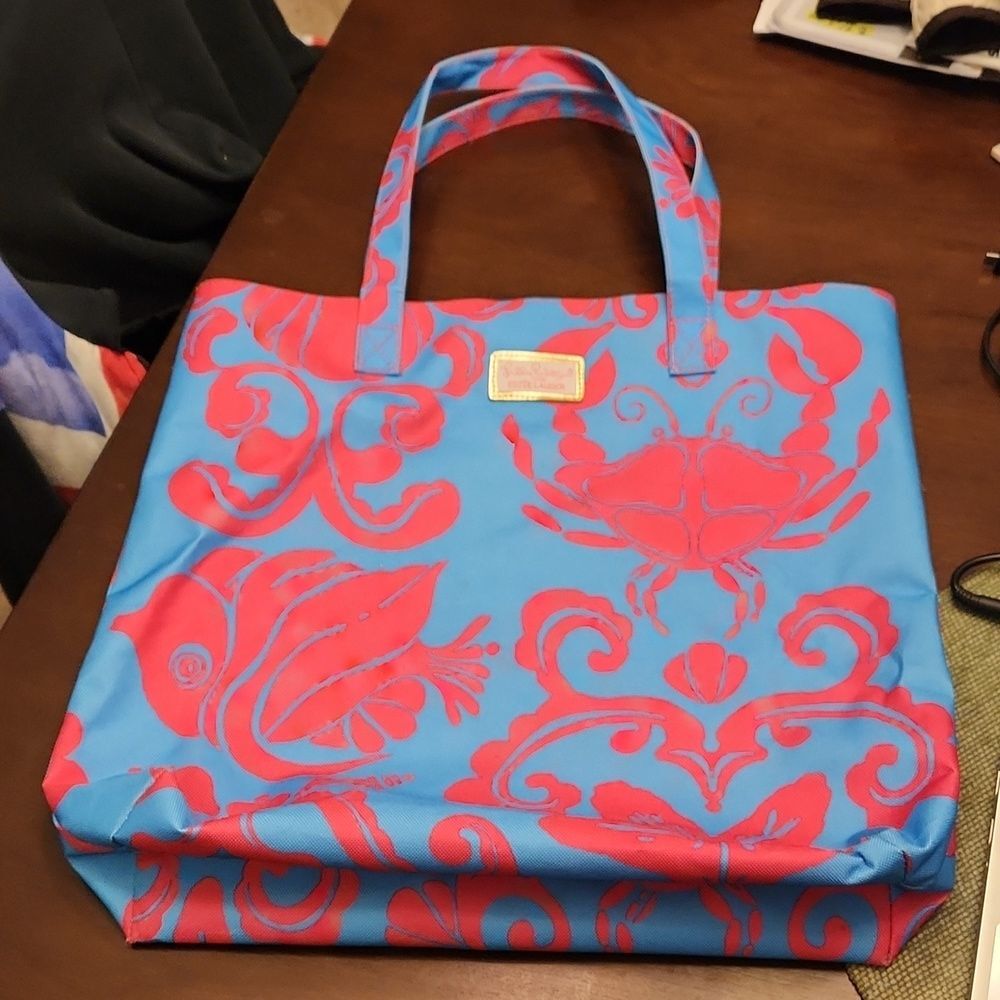 Lilly Pulitzer for Estee Lauder Blue and Pink Sea Life Tote Bag